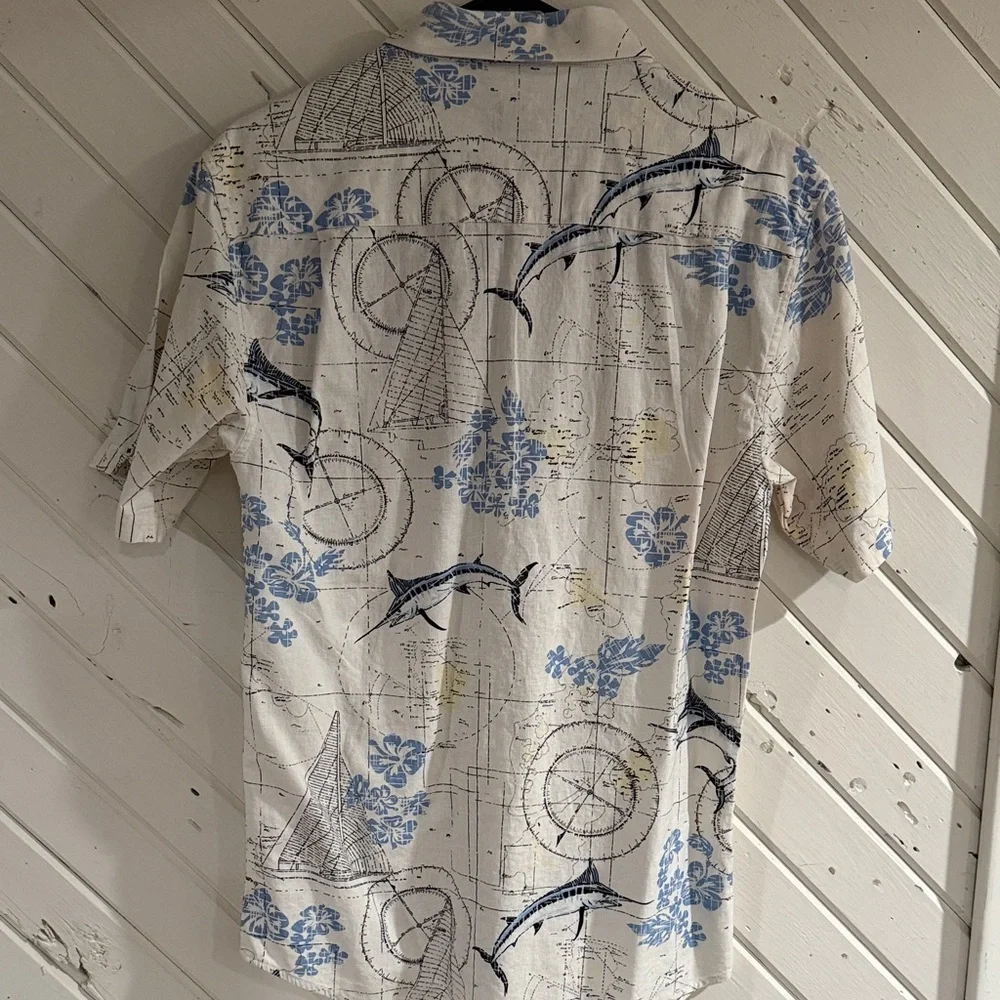 BOHIO Men's Casual Button Down Shirt - White and Blue - Picture 3 of 3